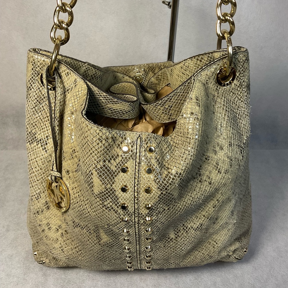 MICHAEL KORS Leather Snakeskin Purse With Studs